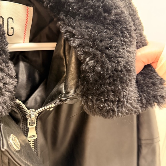 Black Faux Leather Bomber Jacket with removable sherpa collar - Picture 6 of 9